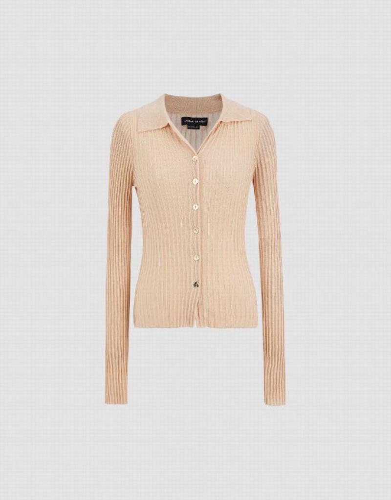 Khaki Urban Revivo Button Up Knitted Women's Cardigan | NSXEUZ-402