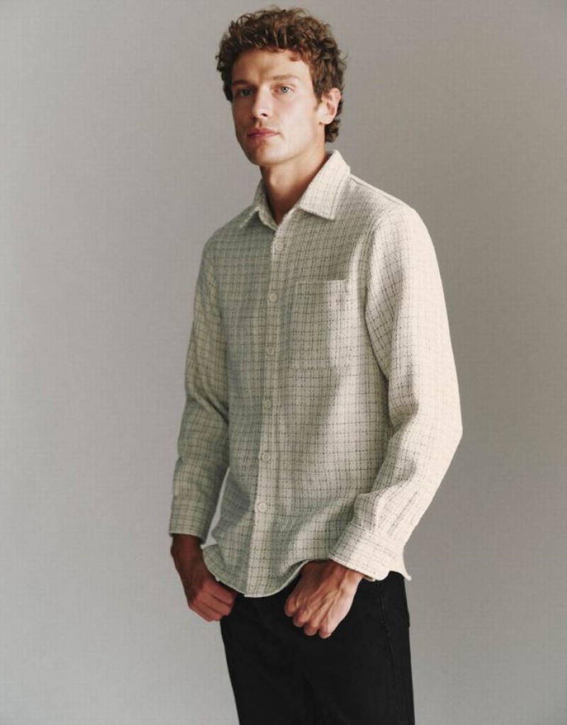 Khaki Urban Revivo Checkered Button Up Straight Men's Shirts | JOGCAV-093