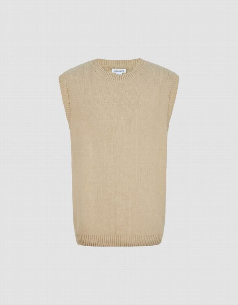 Khaki Urban Revivo Crew Neck Knitted Men's Cardigan | GMBWQV-974