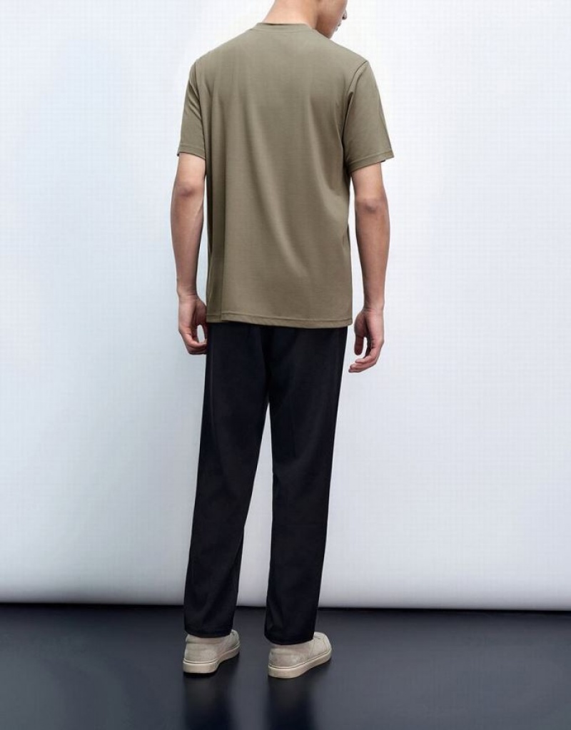 Khaki Urban Revivo Crew Neck Loose Men's T-Shirts | AMGHKE-783