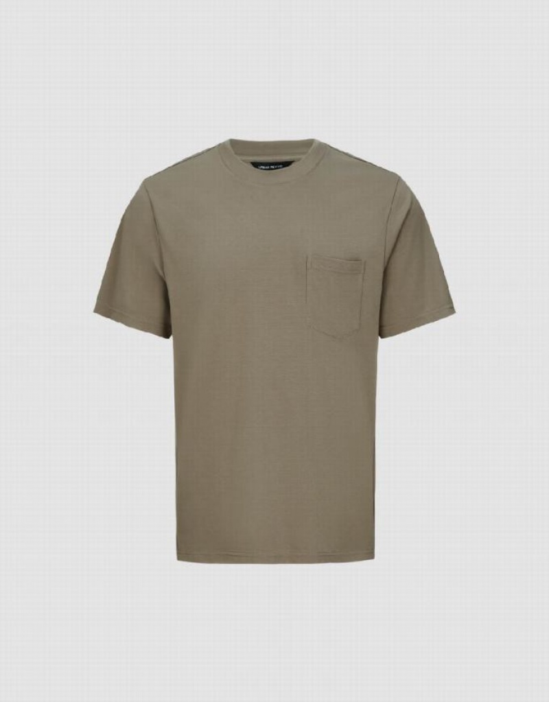 Khaki Urban Revivo Crew Neck Loose Men\'s T-Shirts | AMGHKE-783