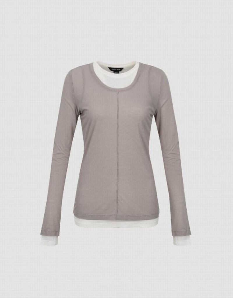 Khaki Urban Revivo Crew Neck Skinny Women's T-Shirts | ETBQIZ-032