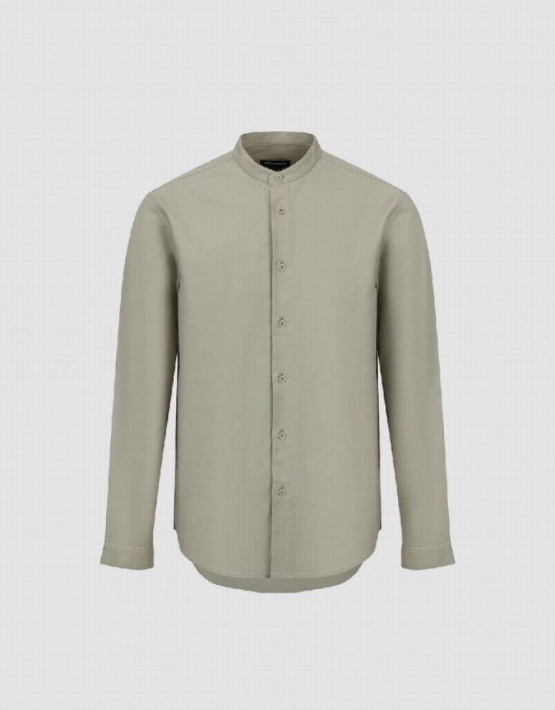 Khaki Urban Revivo Crew Neck Straight Men's Shirts | THRYWX-306