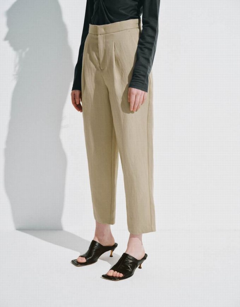 Khaki Urban Revivo Cropped Carrot Fit Women's Pants | FDNMVL-342