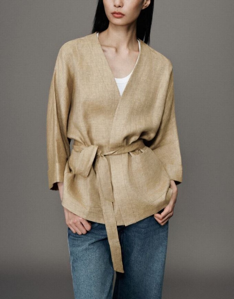 Khaki Urban Revivo Dolman Sleeve Straight Women's Jacket | YANCQU-902