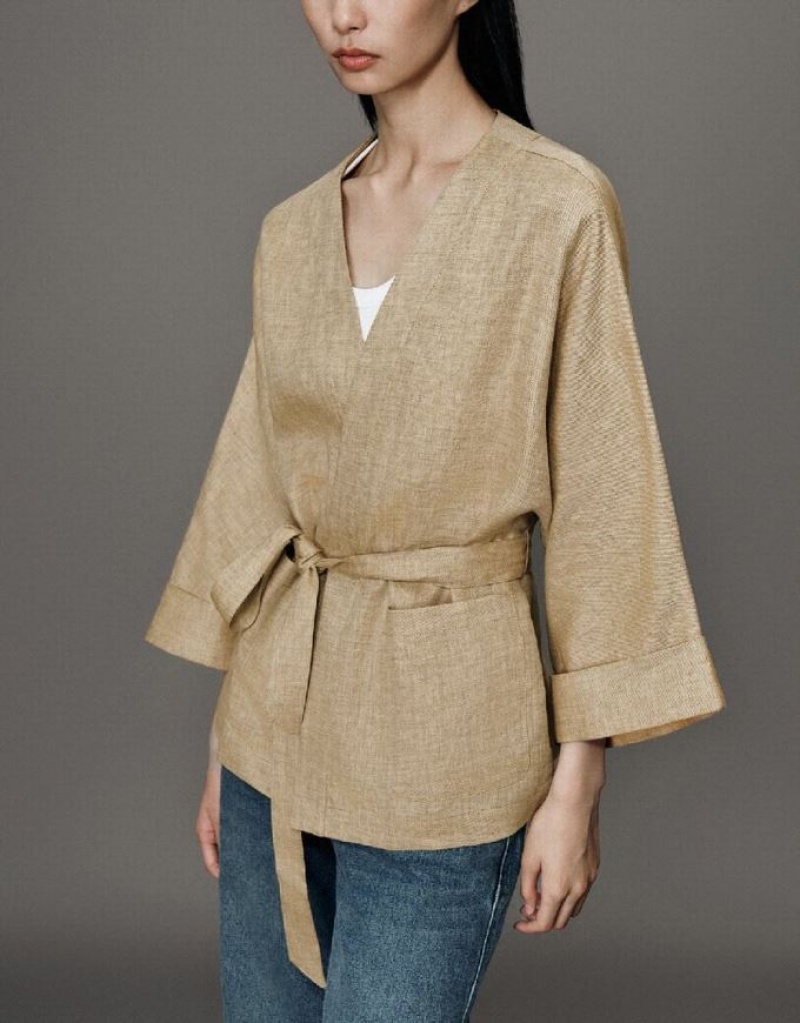 Khaki Urban Revivo Dolman Sleeve Straight Women's Jacket | YANCQU-902