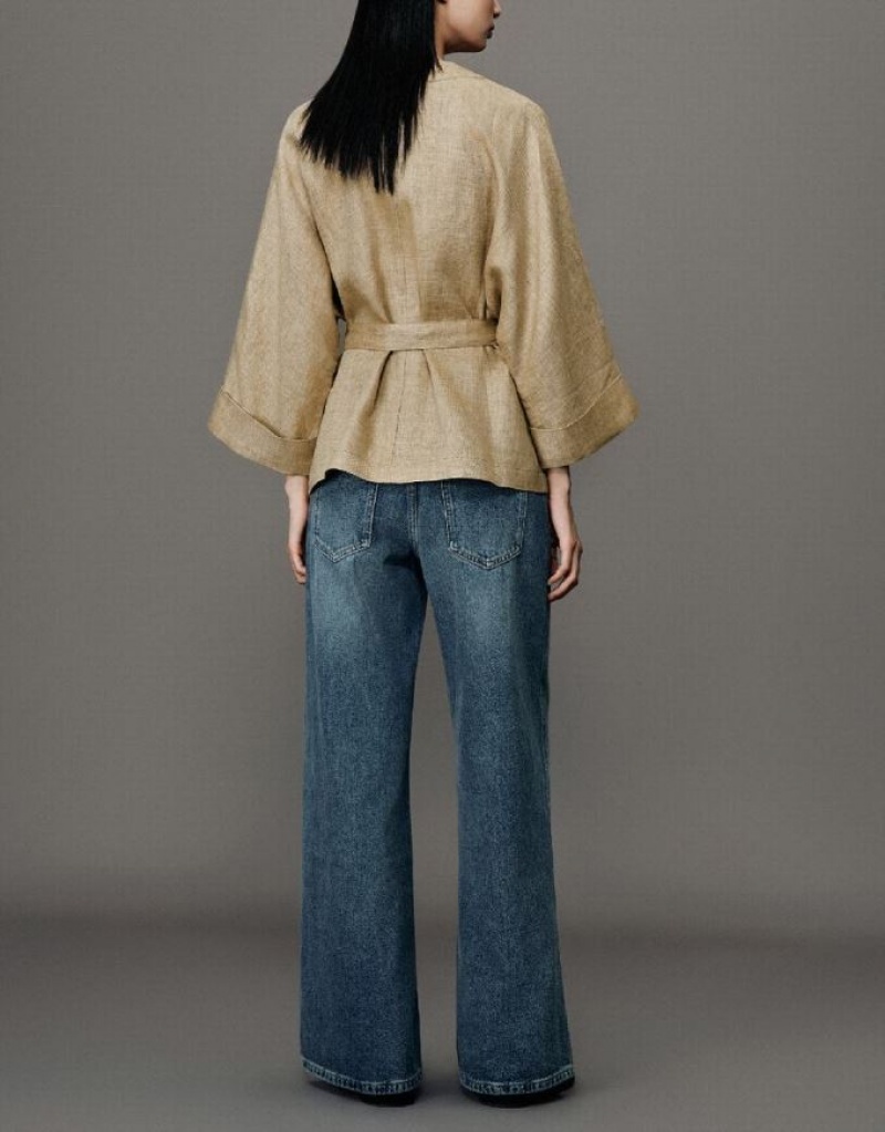 Khaki Urban Revivo Dolman Sleeve Straight Women's Jacket | YANCQU-902