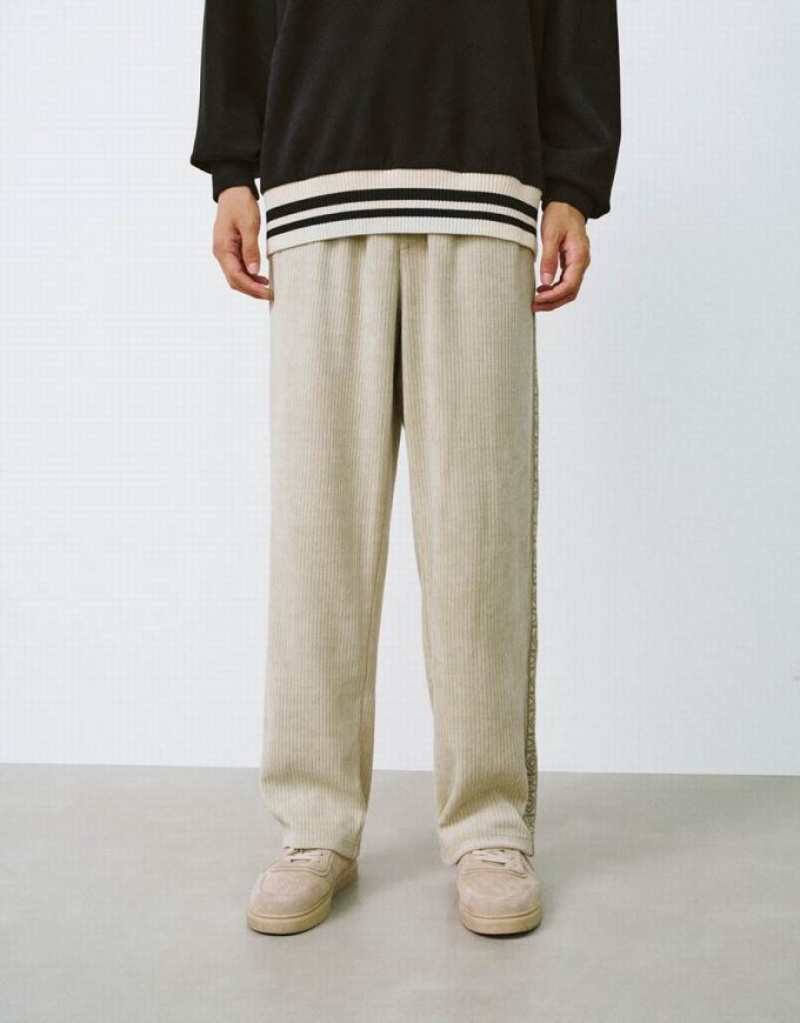 Khaki Urban Revivo Drawstring Waist Straight Men's Pants | PMZVXU-123