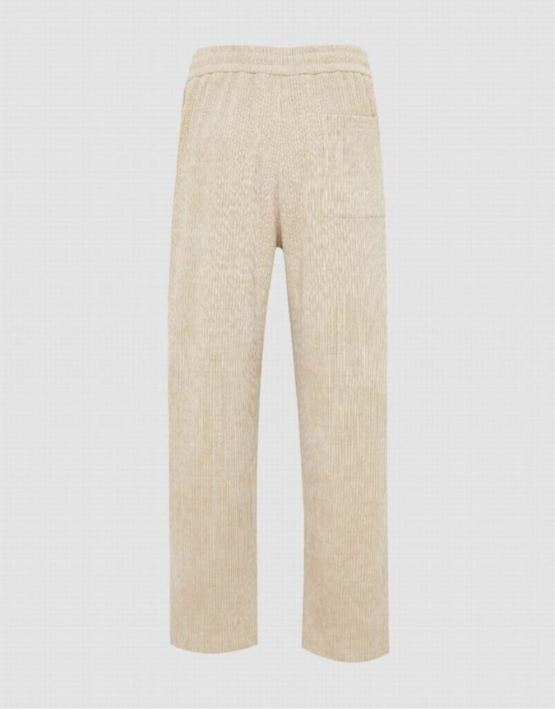 Khaki Urban Revivo Drawstring Waist Straight Men's Pants | PMZVXU-123