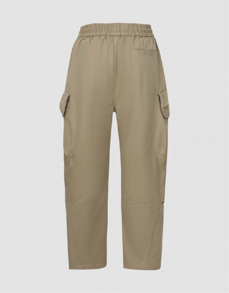 Khaki Urban Revivo Drawstring Waist Wide-Leg Men's Pants | LNQVRU-395