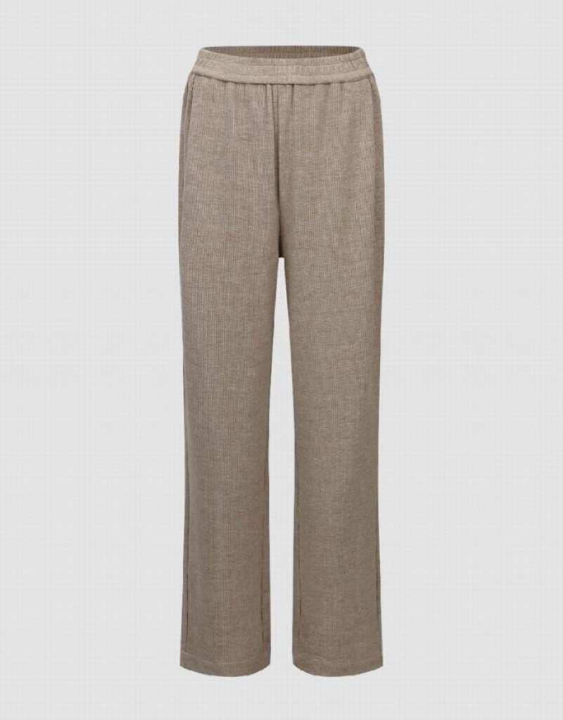 Khaki Urban Revivo Elastic Waist Knitted Straight Women\'s Pants | PIWNRG-470