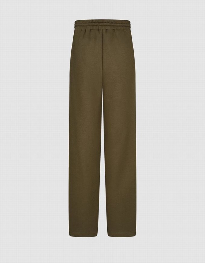 Khaki Urban Revivo Elastic Waist Knitted Wide-Leg Women's Pants | WBGJYL-467