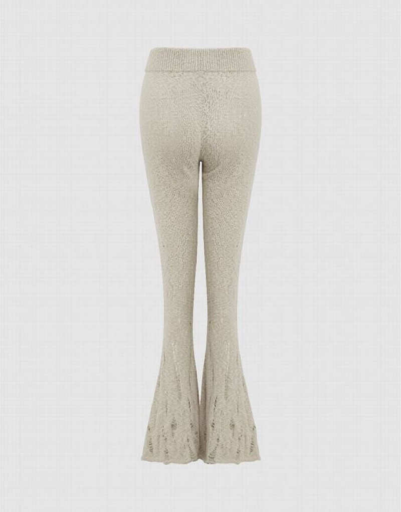 Khaki Urban Revivo Flare Knitted Women's Pants | DSBTCJ-893