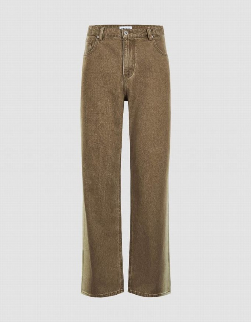 Khaki Urban Revivo Gradient Straight Men\'s Jeans | VQGANW-591