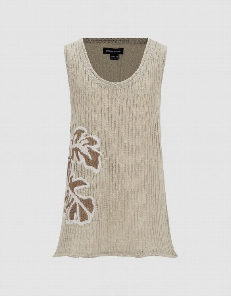 Khaki Urban Revivo Leaf Printed Knitted Women's Cardigan | FOXYBN-251