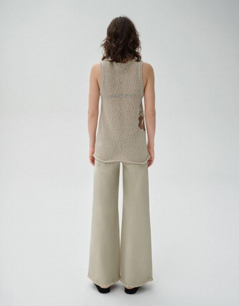 Khaki Urban Revivo Leaf Printed Knitted Women's Cardigan | FOXYBN-251