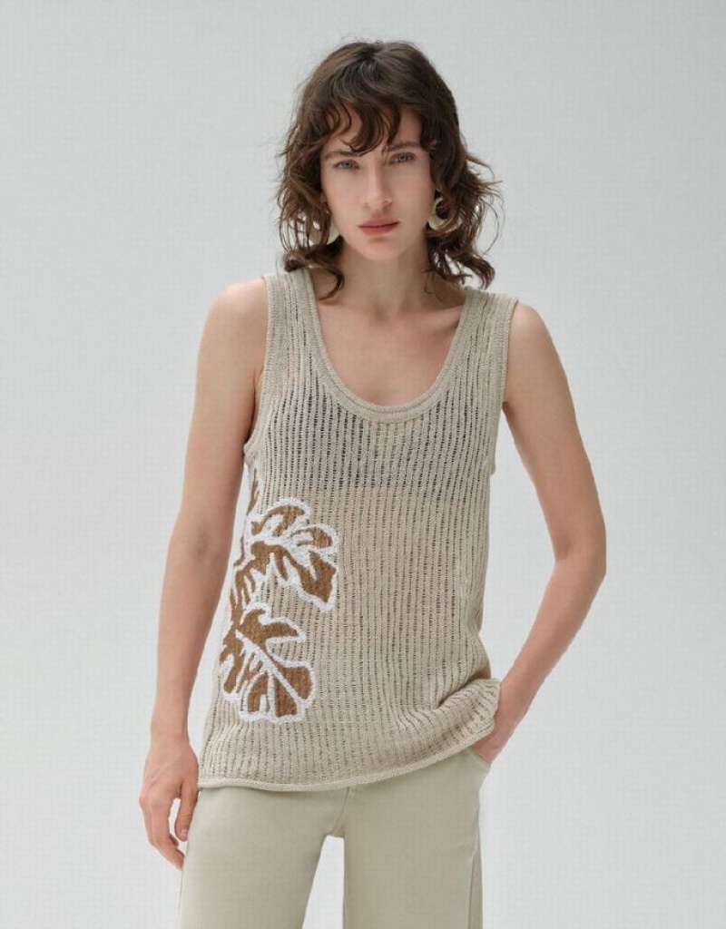 Khaki Urban Revivo Leaf Printed Knitted Women\'s Cardigan | FOXYBN-251
