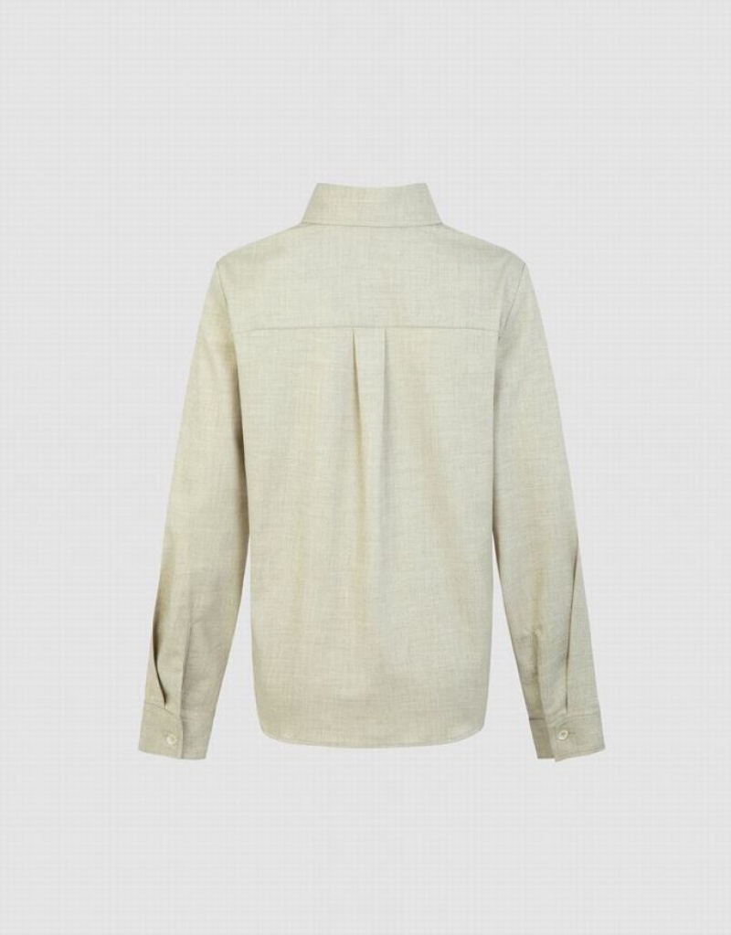 Khaki Urban Revivo Loose Long Sleeve Women's Shirts | PZUCFL-864