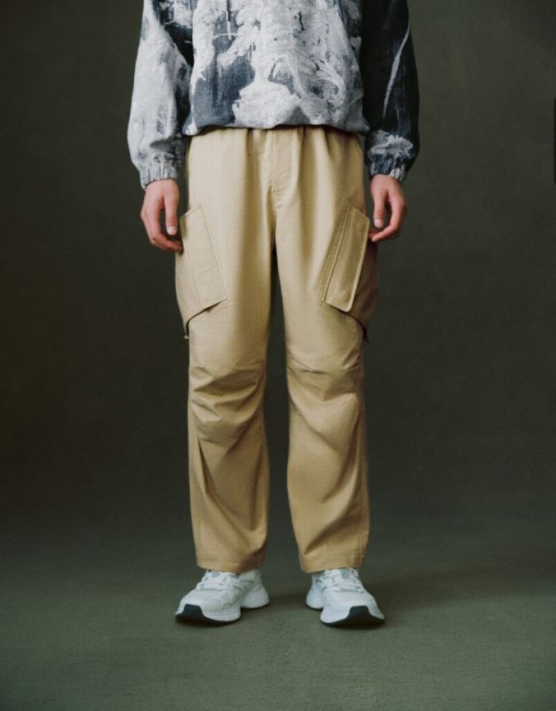 Khaki Urban Revivo Loose Straight Men's Pants | GCIENS-704