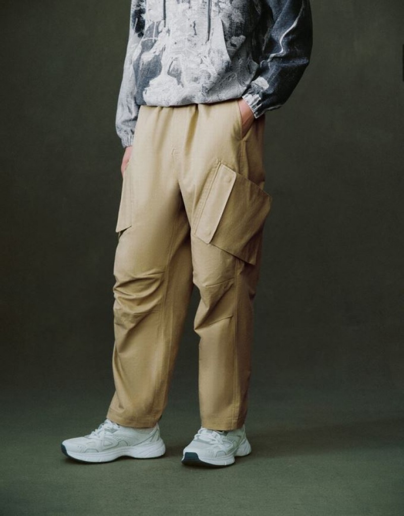 Khaki Urban Revivo Loose Straight Men's Pants | GCIENS-704