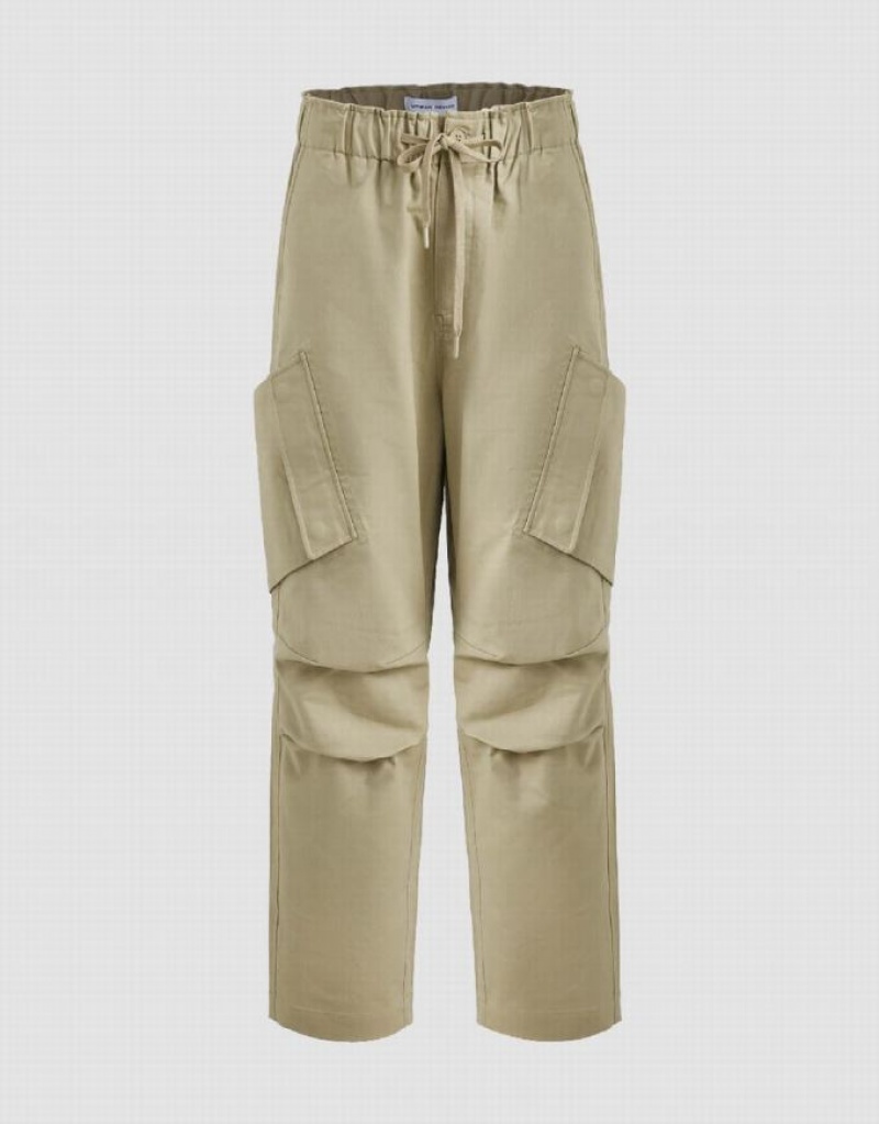 Khaki Urban Revivo Loose Straight Men\'s Pants | GCIENS-704