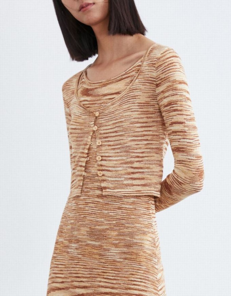 Khaki Urban Revivo Marled Knit Cropped Women's Cardigan | UTBVQE-486