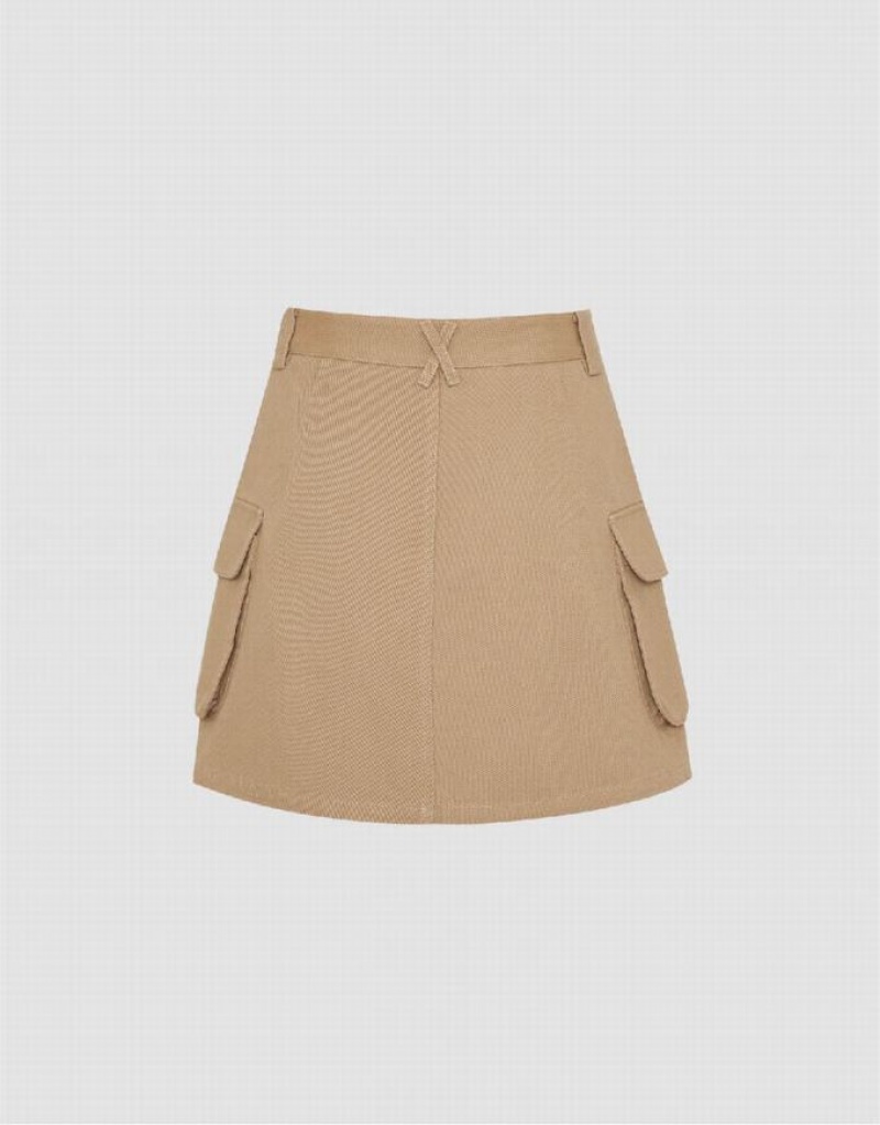 Khaki Urban Revivo Mini A-Line Women's Skirts | DLHKJC-847