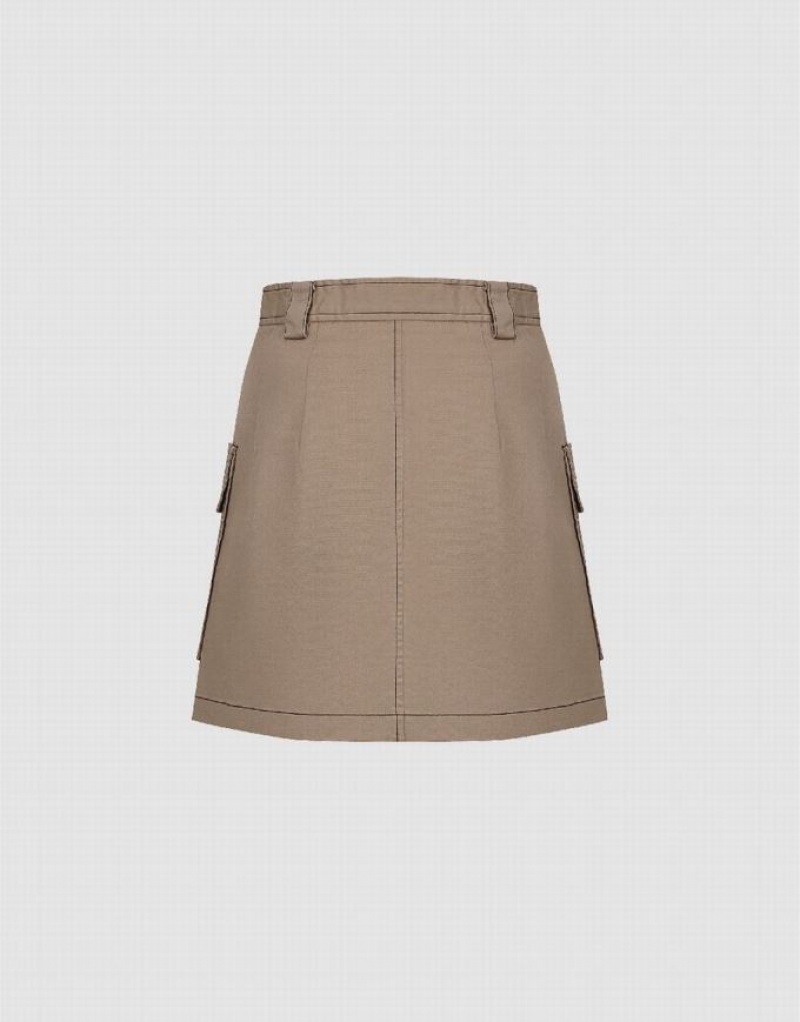 Khaki Urban Revivo Mini A-Line Women's Skirts | MPJVUH-381