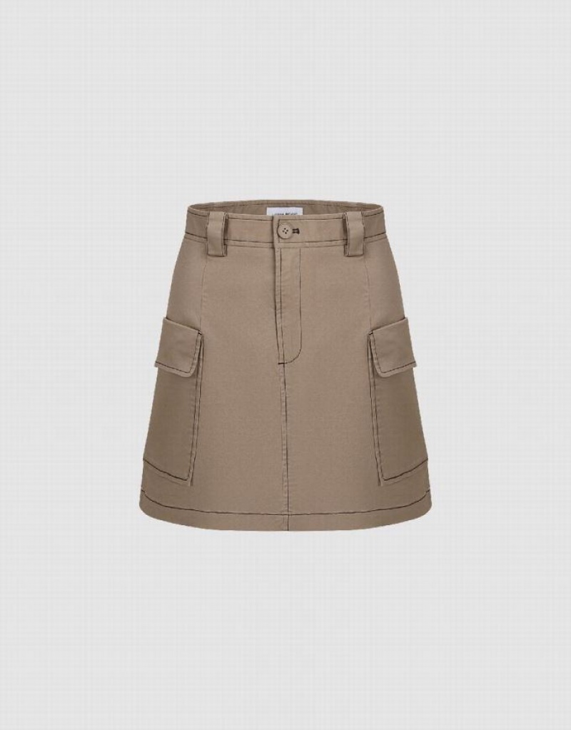 Khaki Urban Revivo Mini A-Line Women\'s Skirts | MPJVUH-381