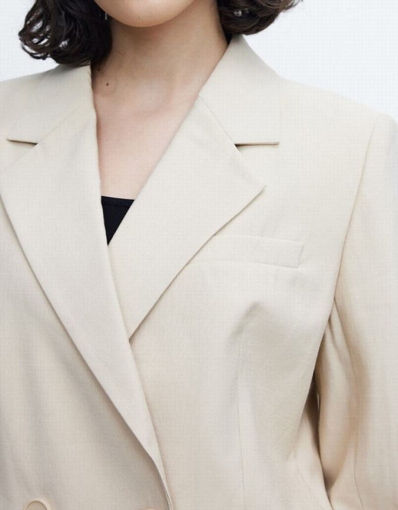Khaki Urban Revivo Plain Double Breasted Women's Blazers | GODAXV-612