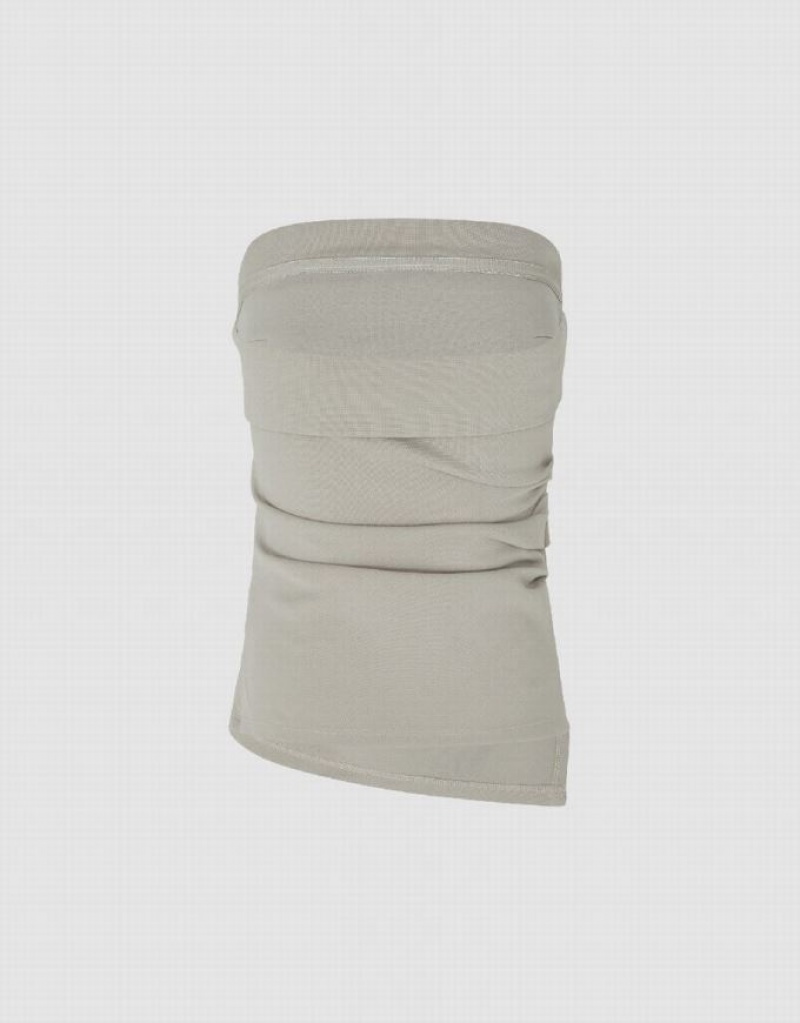 Khaki Urban Revivo Ruched Top Women\'s Bandeau | BUILXQ-652