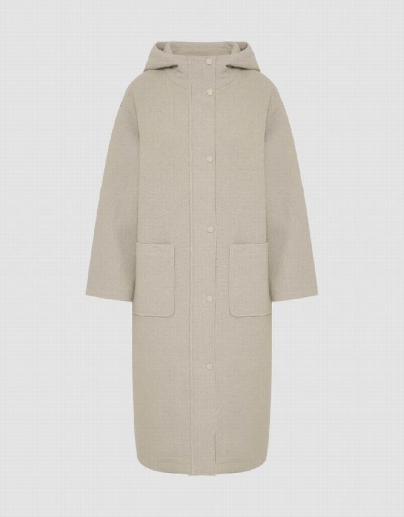 Khaki Urban Revivo Straight Longline Women's Coats | CUBQRK-983