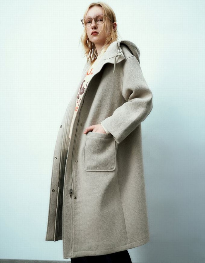 Khaki Urban Revivo Straight Longline Women's Coats | CUBQRK-983
