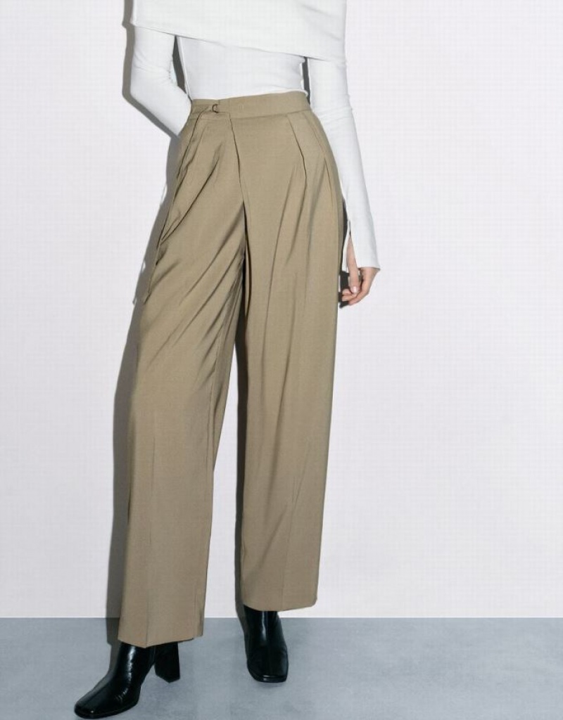 Khaki Urban Revivo Tailored Straight Women's Pants | MUEJZA-978
