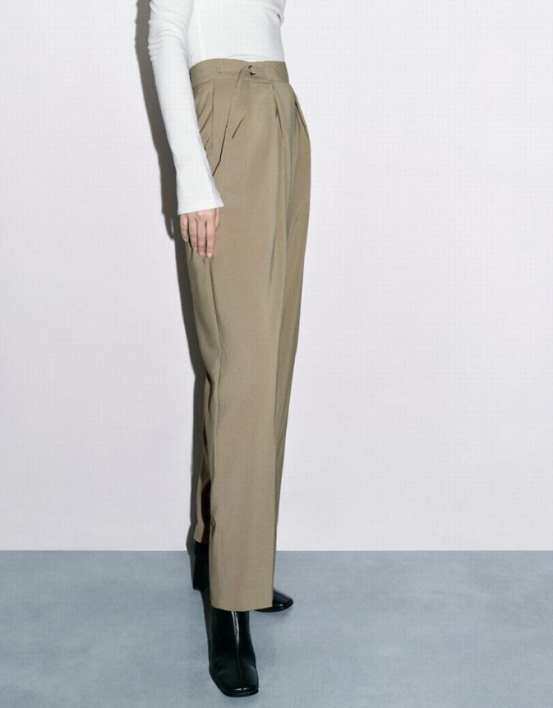 Khaki Urban Revivo Tailored Straight Women's Pants | MUEJZA-978