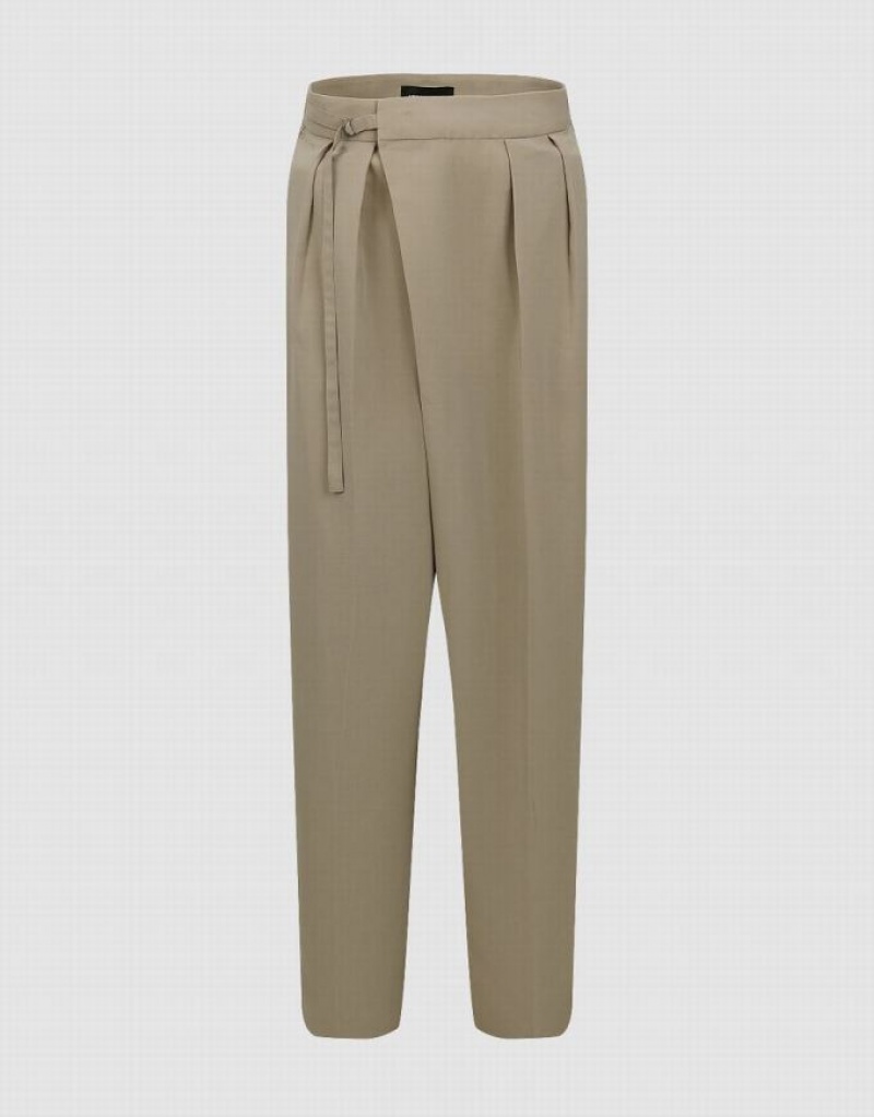 Khaki Urban Revivo Tailored Straight Women\'s Pants | MUEJZA-978