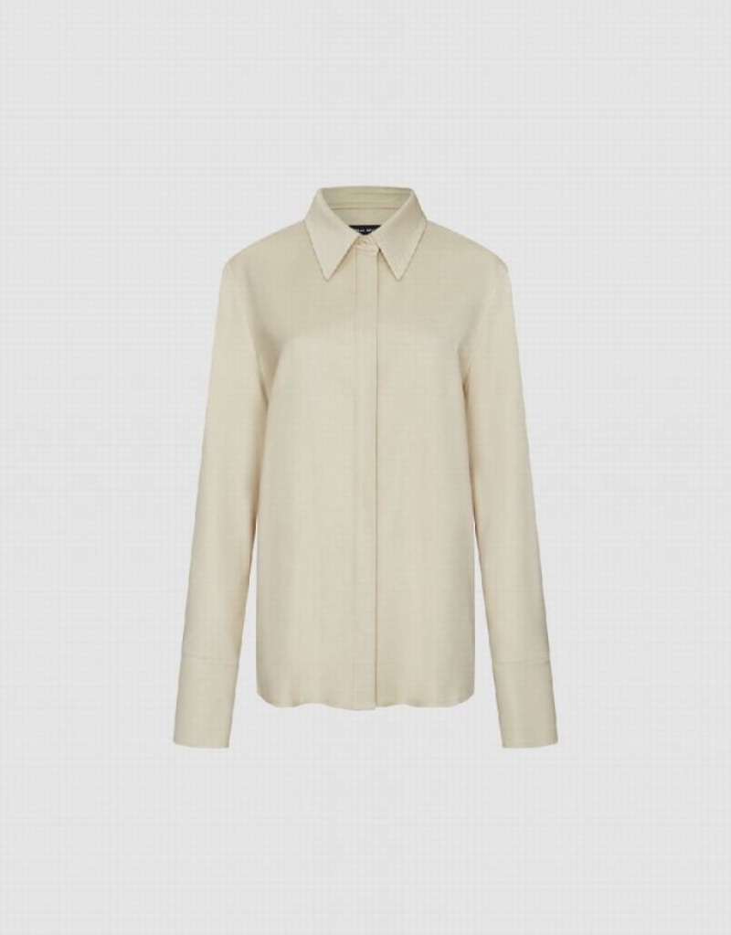 Khaki Urban Revivo Two Toned Straight Women's Shirts | WDJYRP-896