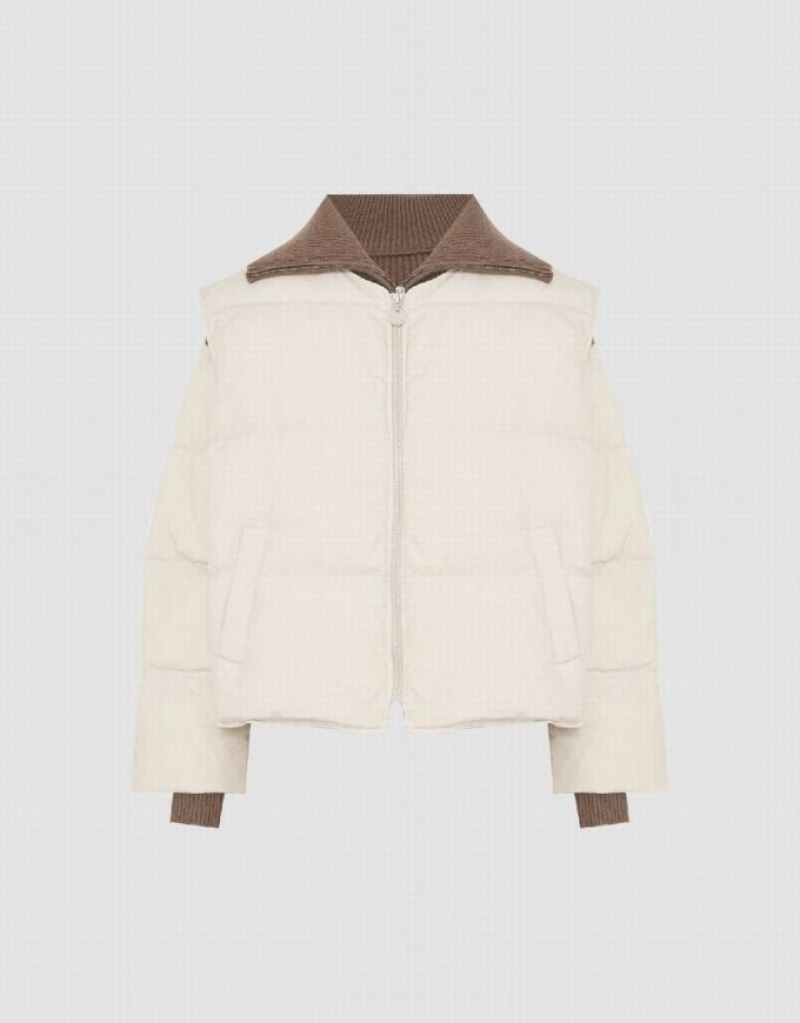 Khaki Urban Revivo Zipper Front Hooded Women's Puffer Jacket | SWMCPL-035