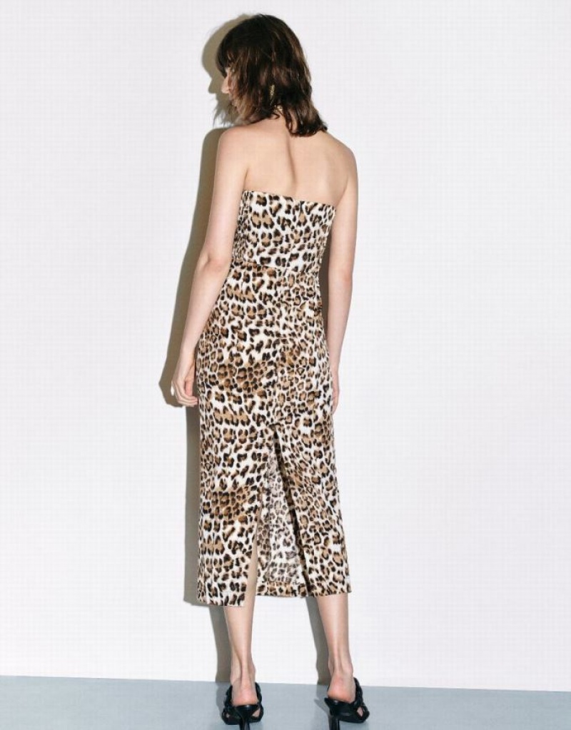 Leopard Urban Revivo Printed Sleeveless Skinny Women's Dress | YKCIUJ-510