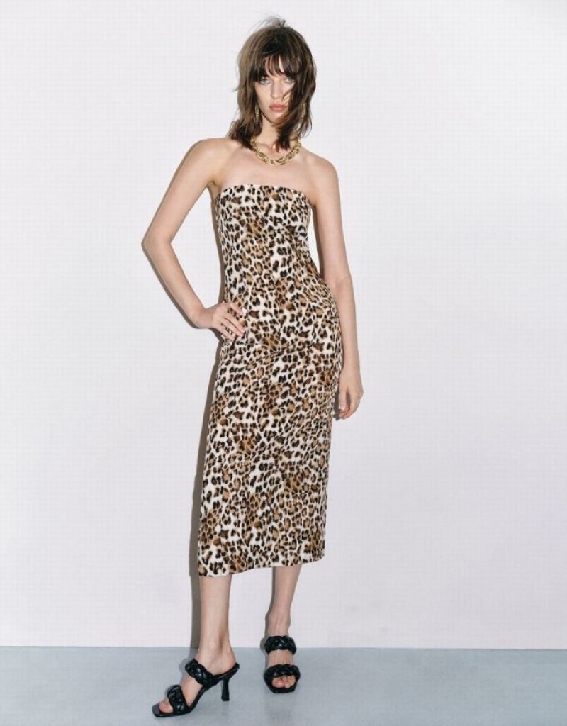 Leopard Urban Revivo Printed Sleeveless Skinny Women\'s Dress | YKCIUJ-510