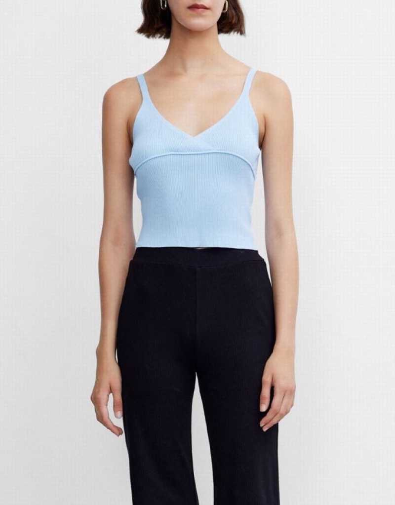 Light Blue Urban Revivo Ribbed Knit V Neck Women's Camisole | ERHZJN-214