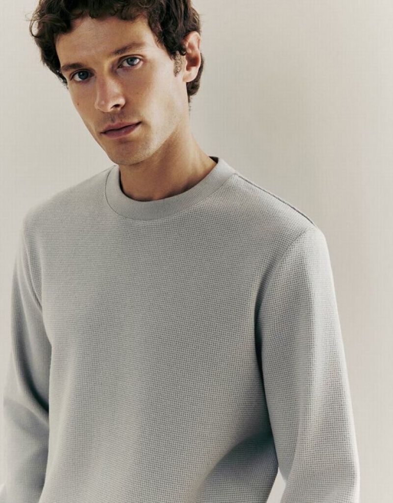 Light Grey Urban Revivo Crew Neck Men's Sweatshirts | EQMUZW-824