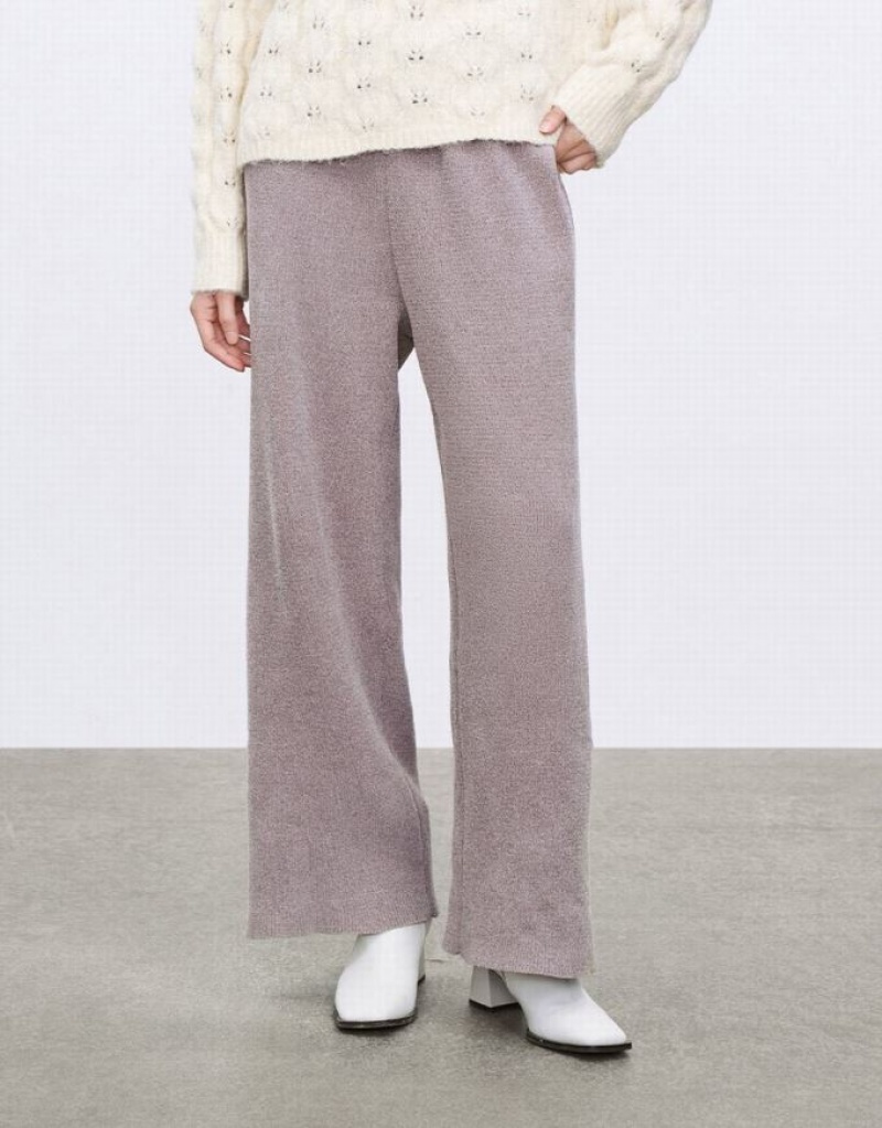 Light Grey Urban Revivo Drawstring Straight Leg Knit Women's Pants | WQPEHV-903