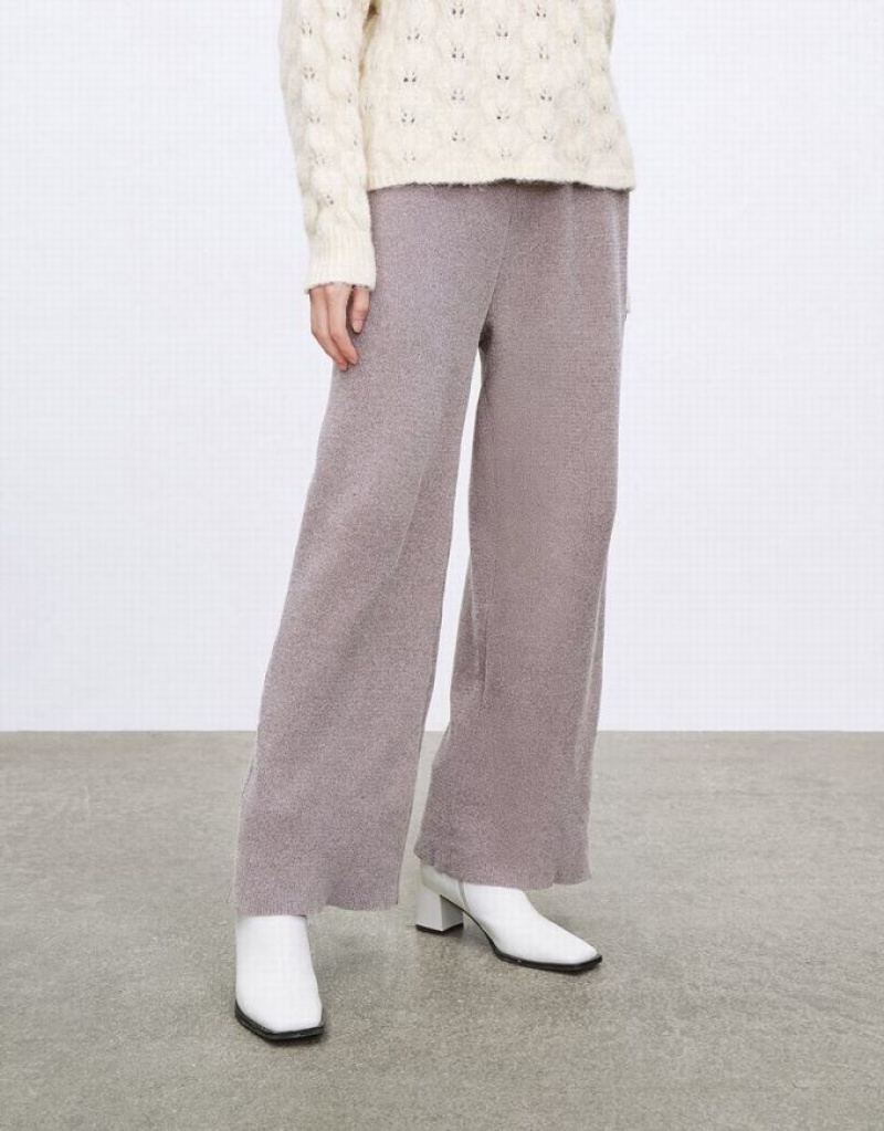 Light Grey Urban Revivo Drawstring Straight Leg Knit Women's Pants | WQPEHV-903