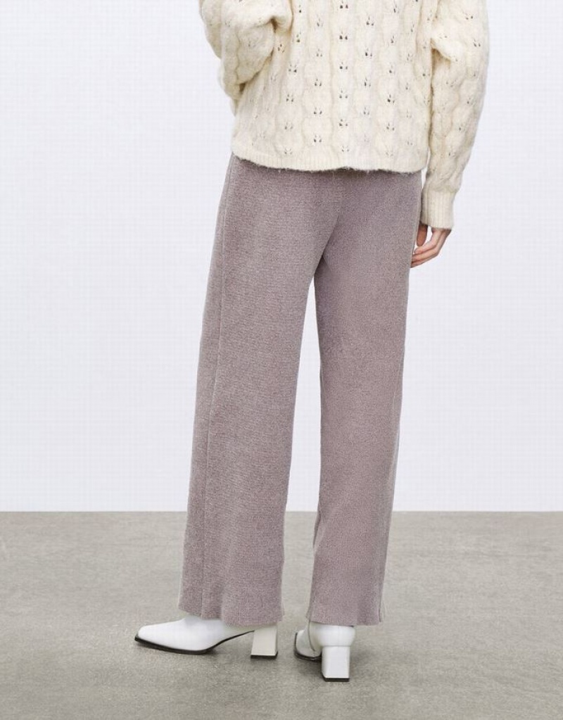 Light Grey Urban Revivo Drawstring Straight Leg Knit Women's Pants | WQPEHV-903
