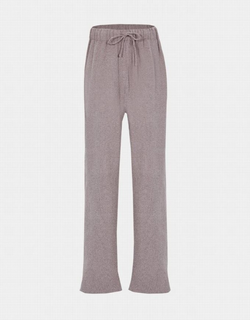 Light Grey Urban Revivo Drawstring Straight Leg Knit Women\'s Pants | WQPEHV-903