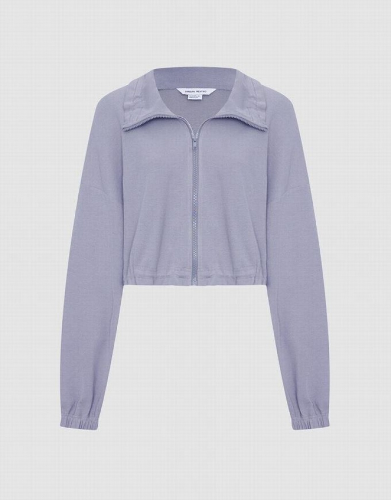 Light Grey Urban Revivo Drawstring Zip Up Women\'s Jacket | AFSUPN-065
