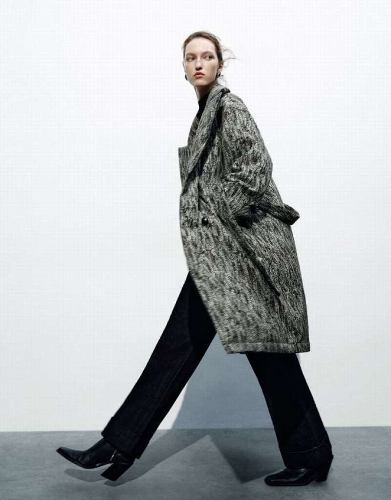 Light Grey Urban Revivo Notch Lapel With Belt Women's Down Jackets | XZRBAI-780