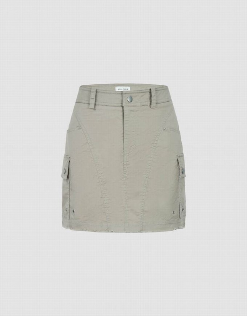 Light Grey Urban Revivo Raw Hem Mini Straight Women\'s Skirts | OXIQHW-342