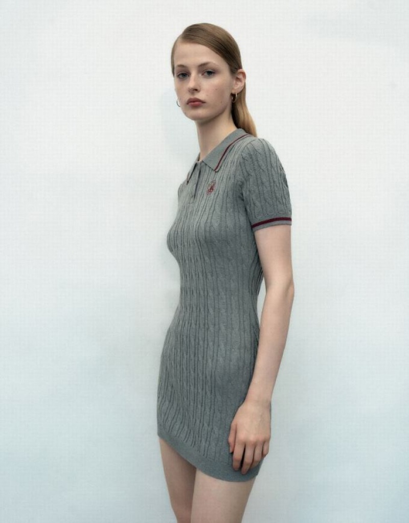 Light Grey Urban Revivo Rib Women's Knitted Dress | UGBNQC-417
